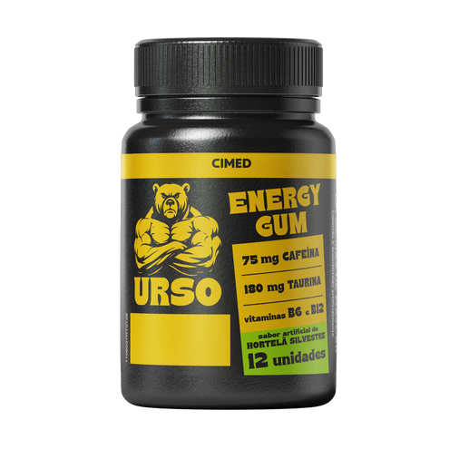 URSO ENERGY GUM – Chiclete Energético com Cafeína – Hortelã Silvestre (12 unidades)