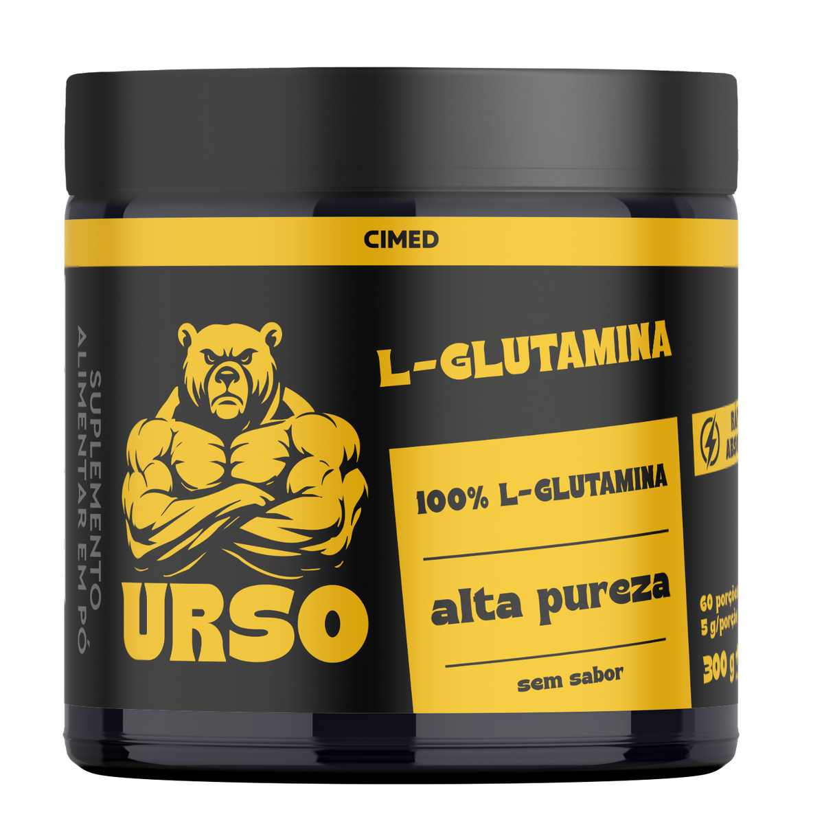 URSO L-GLUTAMINA 100% Pura em Pó Sem Sabor - 60 porções