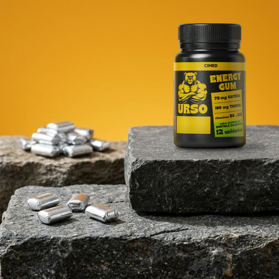 URSO ENERGY GUM – Chiclete Energético com Cafeína – Hortelã Silvestre (12 unidades)